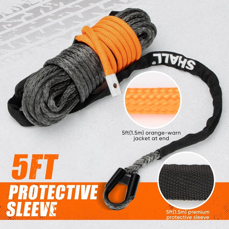 SHALL Winch Rope, 1/4 Inch x 50 Ft Synthetic Winch Rope - 10000LBS Winch Line with Protective Sleeve, Forged Hook, Rubber Stopper & Safety Pull Strap - Premium Winch Cable for ATV UTV Offroad Vehicle - Image 4